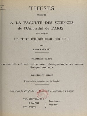 cover image of Une nouvelle méthode d'observation photographique des météores d'origine cosmique